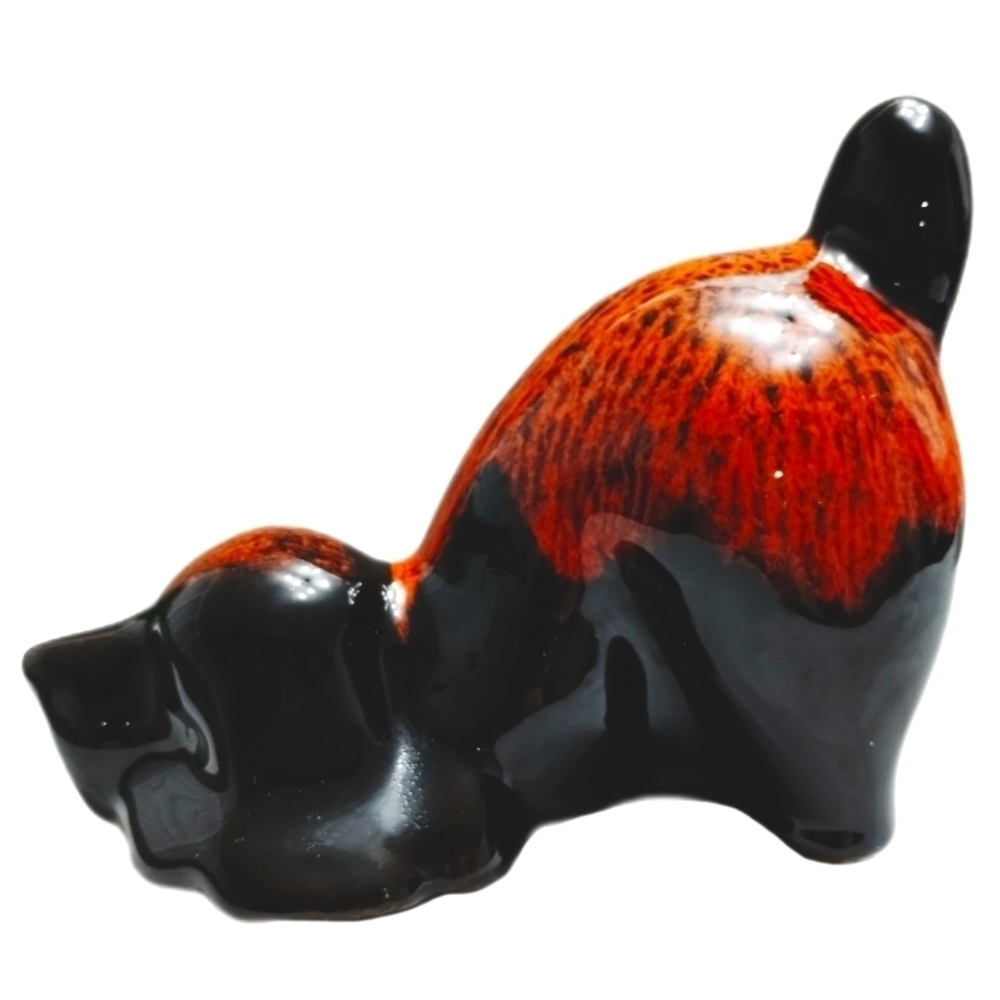 1960s Canuck Pottery Red Drip Glaze Crouching Dog Figurine